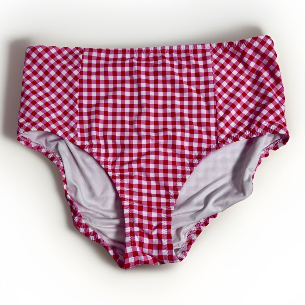 Land's End Draper James Pink‎ Gingham High-Waisted Bikini Bottoms Size 12